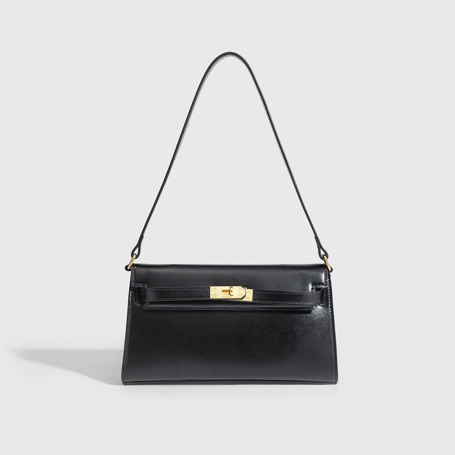 

2024 European Fashion Kelly Shoulder Bag: Genuine Leather, High-End Crossbody and Baguette Style for Women чорний