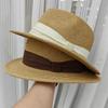 New Concave Top Panama Top Hat Sunscreen Sunshade Wide Brim Straw Hat Men's and Women's Travel Versatile Straw Jazz Hat Tide