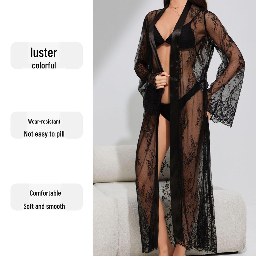 Yaoting Lace Robe: Sexy Long Nightgown Bathrobe Homewear Pajamas 3577