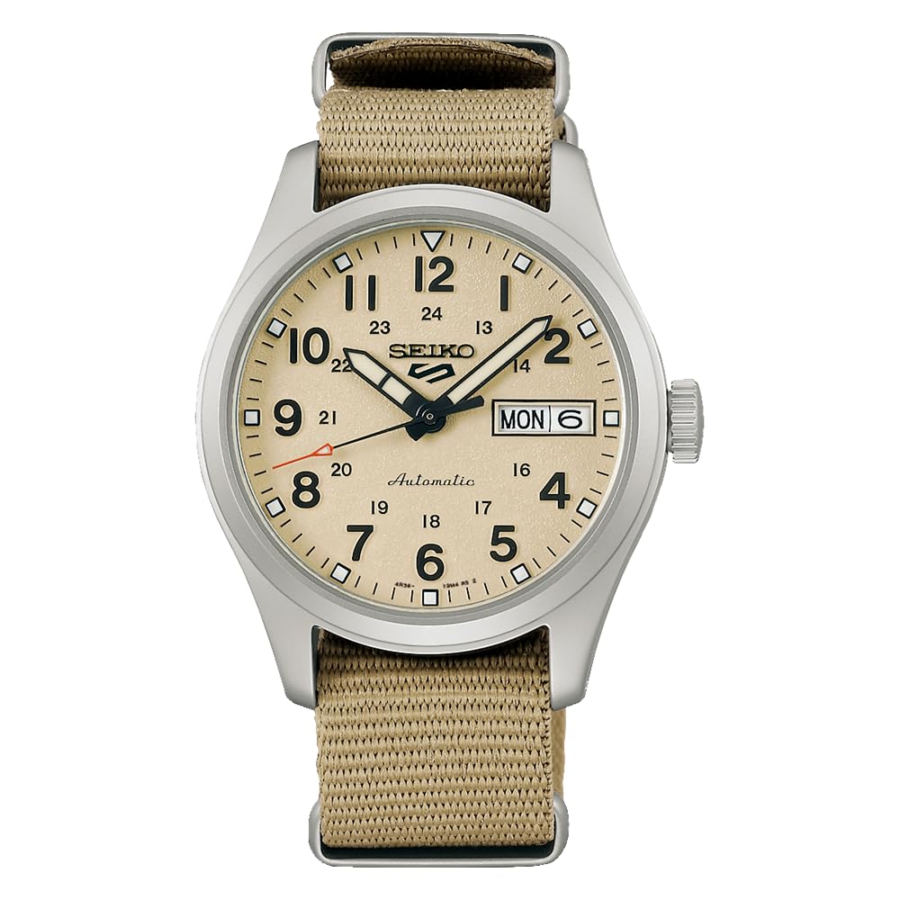 Seiko 5 Sport SRPJ83 Mostrador Bege Pulseira de Nylon Relógio Automático