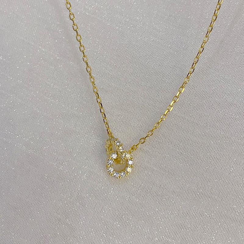S925 Silver Round Choker Shiny AAA Zircon For Women Fashion Chain Minimalist Dainty Double Circle Pendant Necklace Girl Jewelry