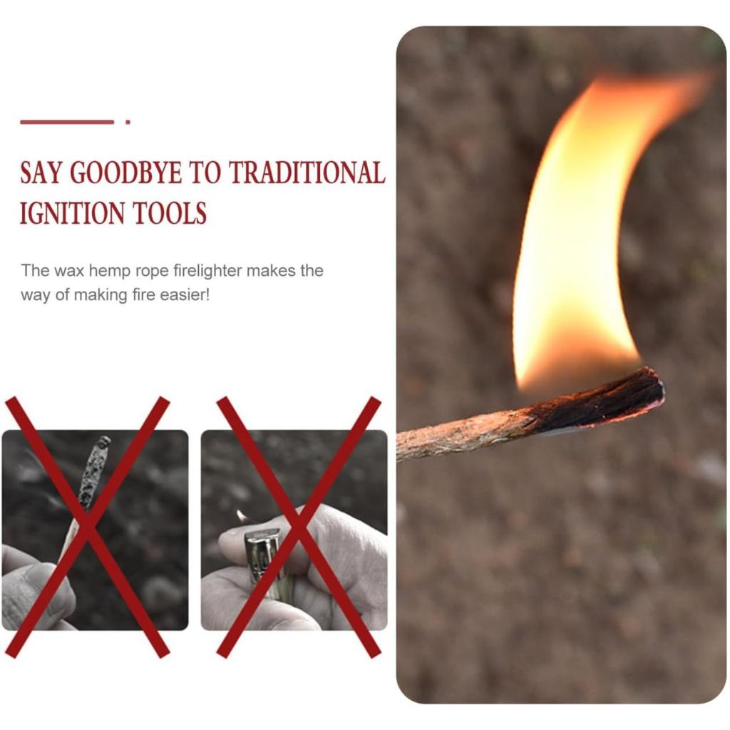 20pcs Outdoor Fire Starter Rope Camping Ignition Hemp Cord for Emergency Fire Lighting Tinder Ropes for Hiking Barbecues Hunting Grilling