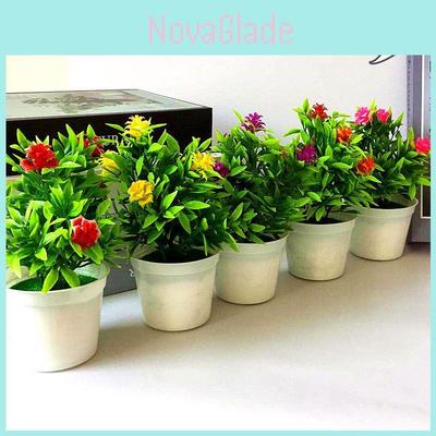 Artificial Rose Miniature Potted Plant With Plastic Construction For Home Decor And Gift