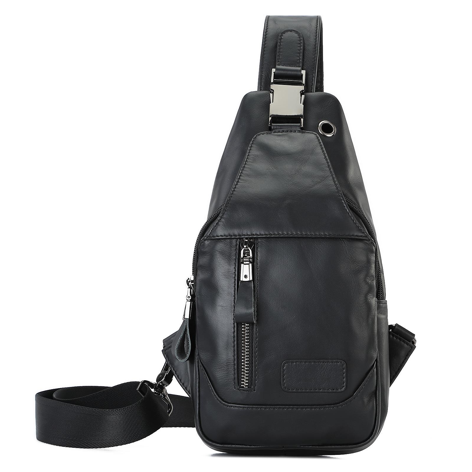 

Мужская повседневная модная нагрудная сумка из натуральной кожи, портативная сумка-мессенджер из воловьей кожи с верхним слоем, корейская версия модной сумки 16cm*5.5cm*31cm чёрный