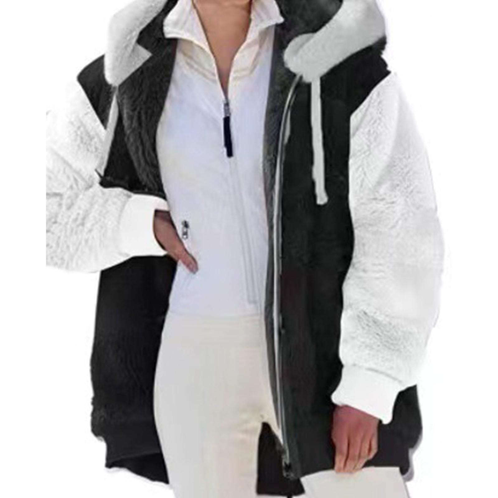 

Women s Fashion Plush Zipper Long Sleeve Solid Color Warm Coat Winter XXXL чорний