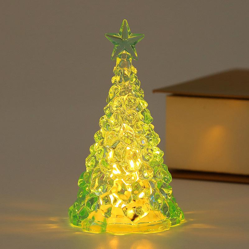 Mini Christmas Tree Night Light Transparent Acrylic Luminous Desktop Decor Small Gift Home Decoration