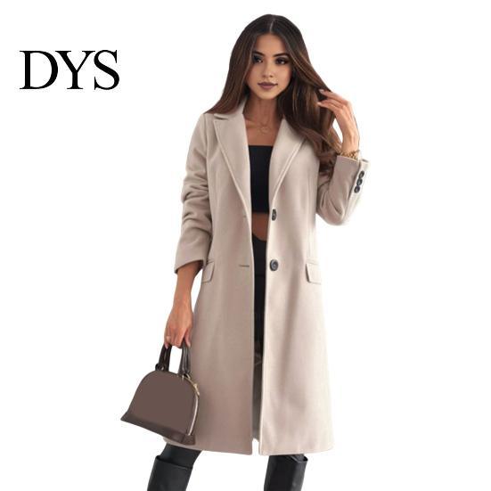 Women Jacket Woolen Turn-down Collar Solid Color Single-breasted Coat Mid Length Thermal Long Sleeved Commuting Dating Spring Fall Winter Overcoat