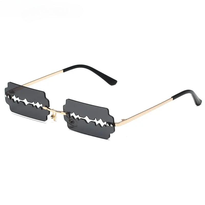 Festival Rimless Rectangle Sunglasses Women Unique Razor Blade Funny Sun Glasses Personality Trend Catwalk Party Hip Hop