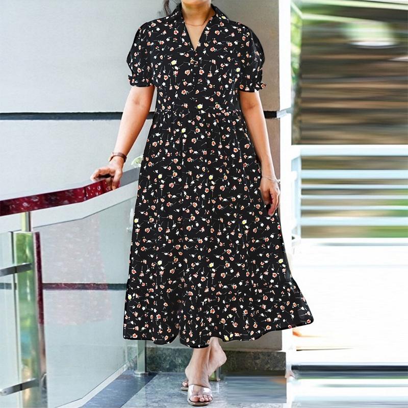 

ZANZEA Женское платье свободного кроя с отложным воротником, коротким рукавом и цветочным принтом 5XL