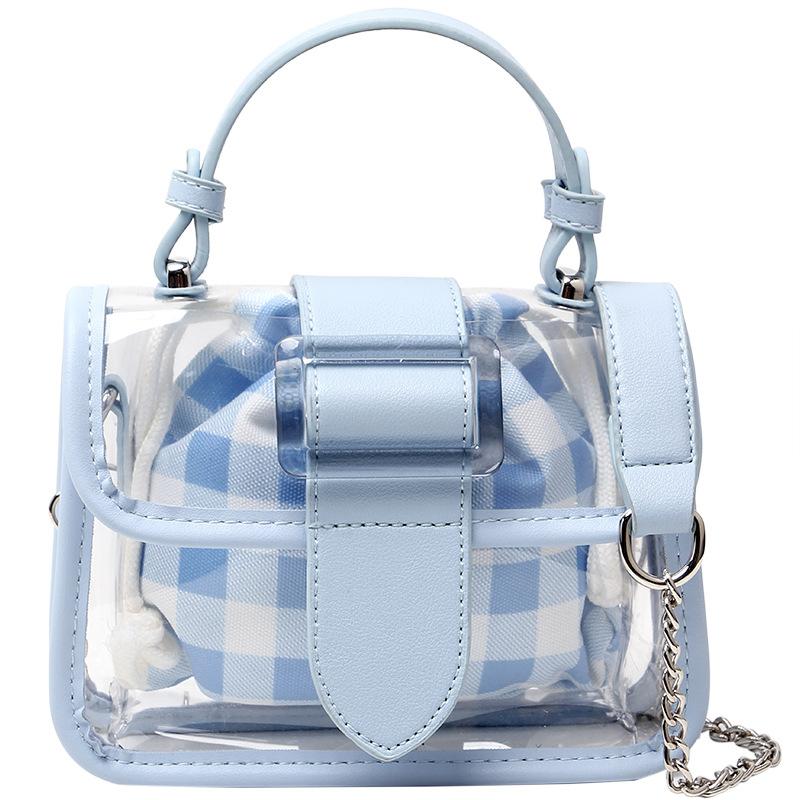 

2025 spring new mini bags transparent jelly bag mini chain bag fashionable versatile messenger bag небесно-голубой