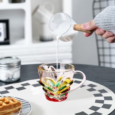Hand Painted Glass Coffee Cup 175ml Artistic Tea Mug for Latte Coffee Heat-Resistant Glass Mug Literary Style Drinkware