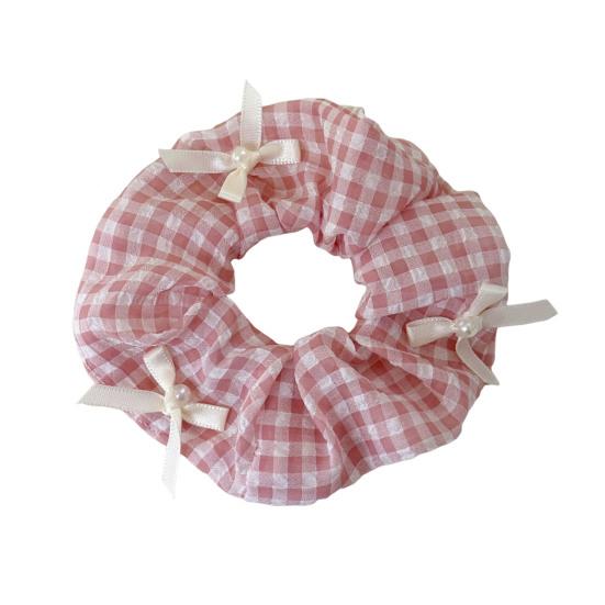 

Plaid Hair Scrunchies No Crease Frizz Control Faux Pearl Bow Hair Ties No Damage Rubber Band Ponytail Holder Women Girls Hair Accessories розовый