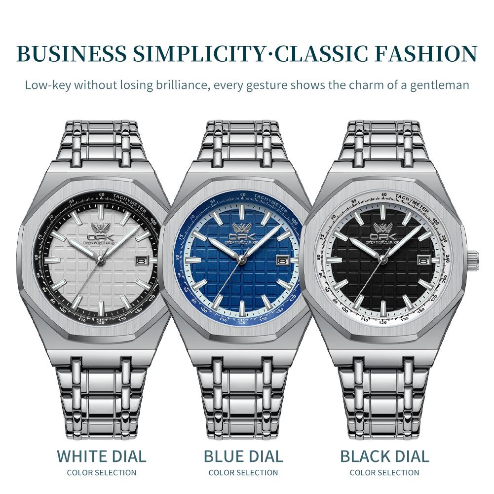 OPK Herrenuhr Business Original Quarz Uhr Automatische Datumsanzeige Uhr für Mann Wasserdicht Leuchtend Edelstahl Uhr