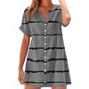 Women Fashion Casual V-neck Short Sleeve Button Stripe Print Dress