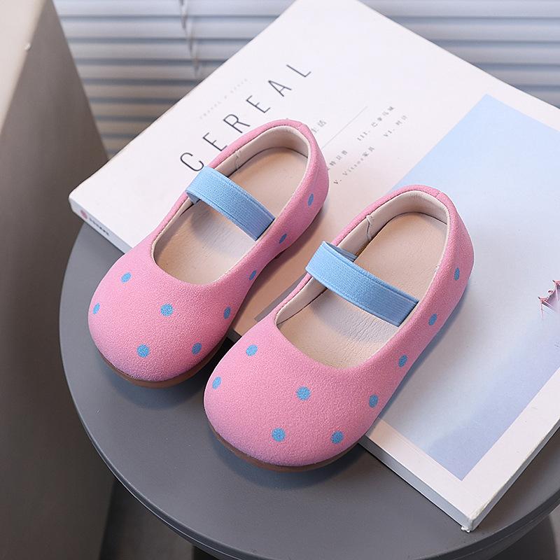 Girls Flat Shoes Slip-on Sweet Polka Dots Kids Moccasins Non-slip Soft Sole 2025 New Children Dance Shoes Round Toes Candy Color