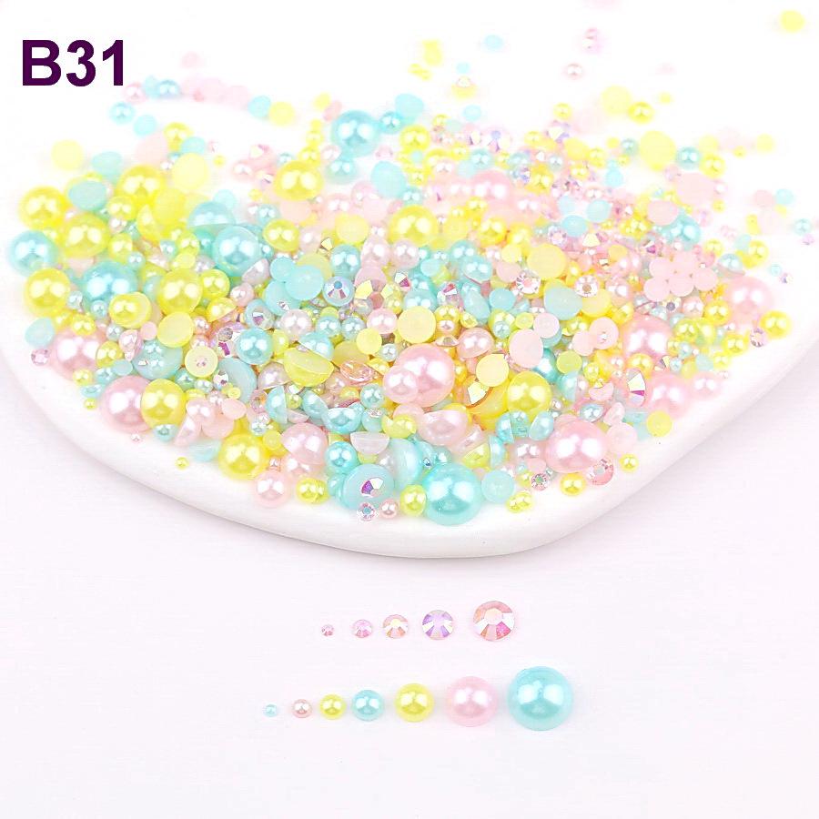 Mixed 2mm-10mm Half-Round AB Plated Resin Pearls - DIY Accessories
