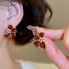 Red enamel flower stud earrings light luxury temperament high-end drip glaze earrings niche unique versatile beautiful ear jewelry