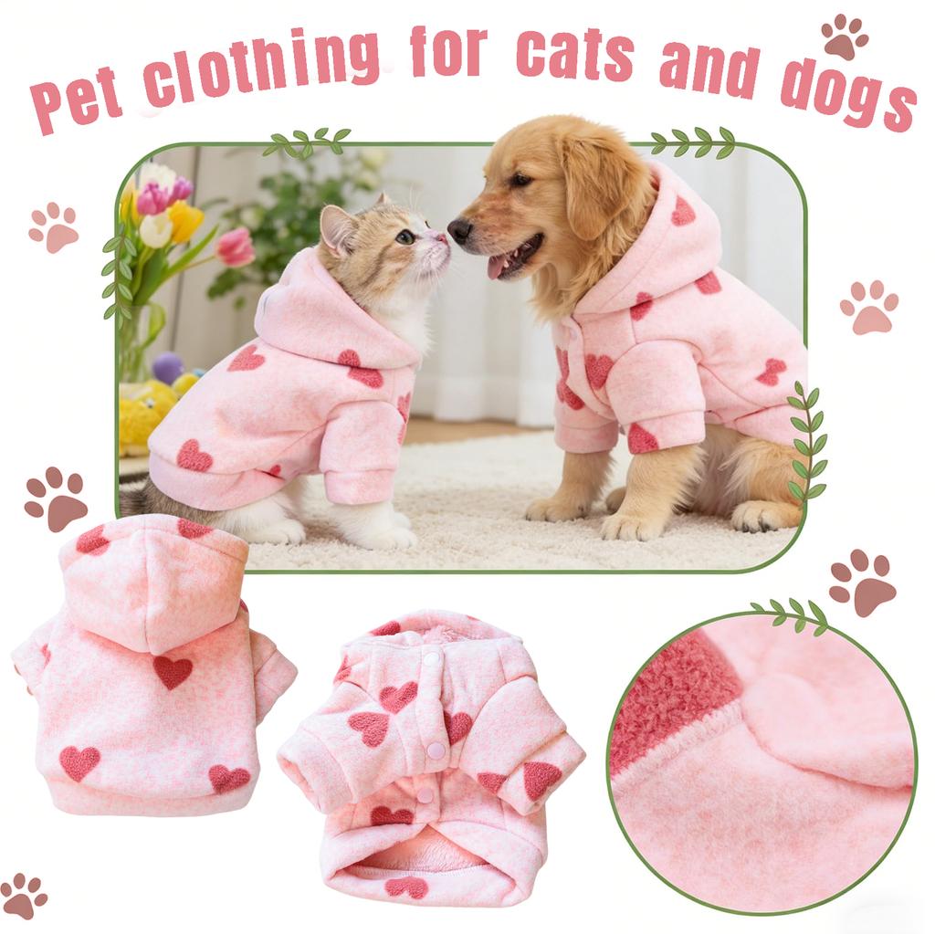 Cozy Heart Pet Hoodie – Soft Warm Sweatshirt For Small Dogs & Cats, Cute Princess Outfit
