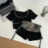Vintage Sexy Bodycon 2dílné sady kalhot 2024 Letní Y2k Crop Tops + neformální streetwear Žhavé leopardí šortky Korejská móda