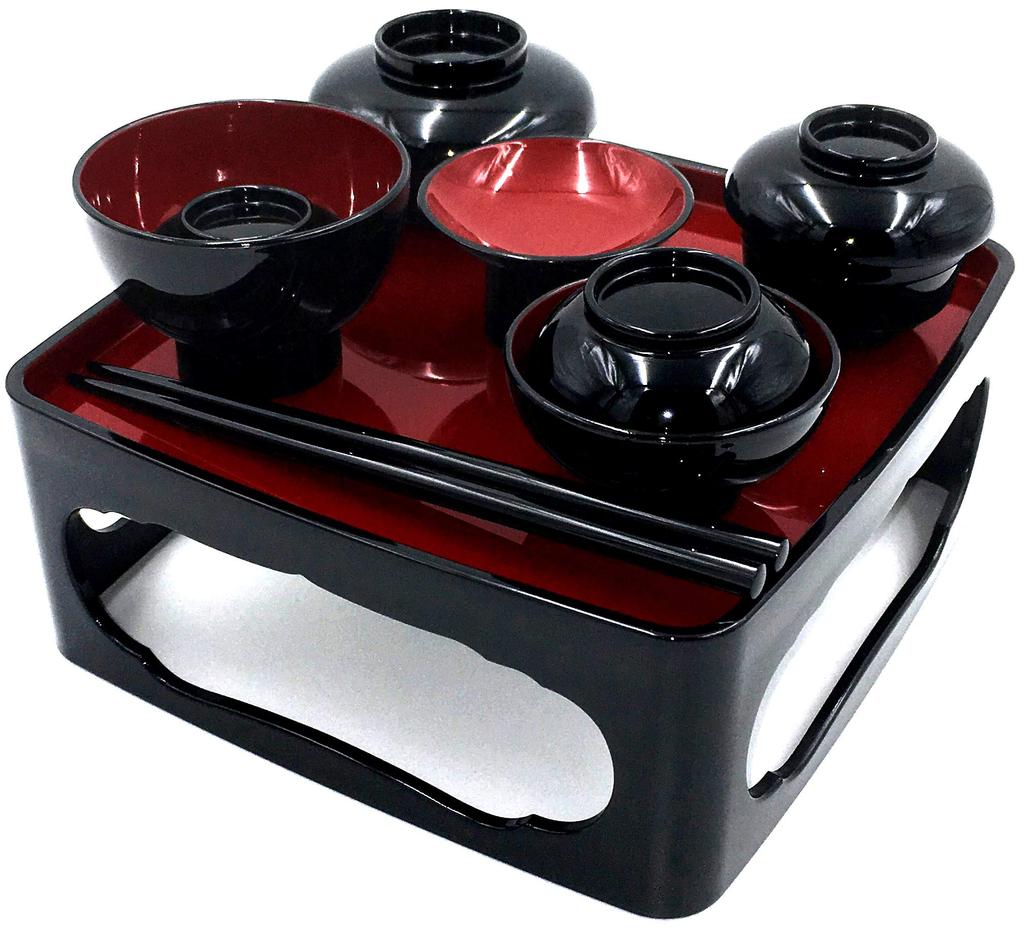 Urushi Product Buddhist Table Set, 6.0 inches, Black with Red Interior, Made in Japan, Buddhist Altar Supplies, Obon Item, Table Set