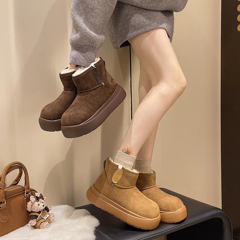 Women's elastic thick sole winter fur one warm anti cold padded snow boots non-slip wear casual sports short cotton boots Le Fu shoes