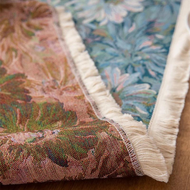 Table Linen Yarn Dyed Tablecloth Jacquard Oil Painting with Small Daisy Fringe Table Flag Placemat Entrance Cabinet Cover