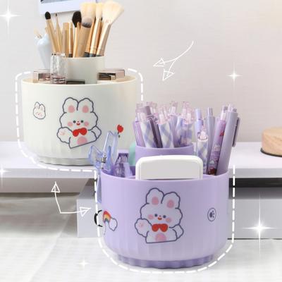 Makeup Brush Holder Cosmetic Storage Box 360-Degree Rotatable 5 Slot Design Large Capacity Pencil Case Desktop Organizer