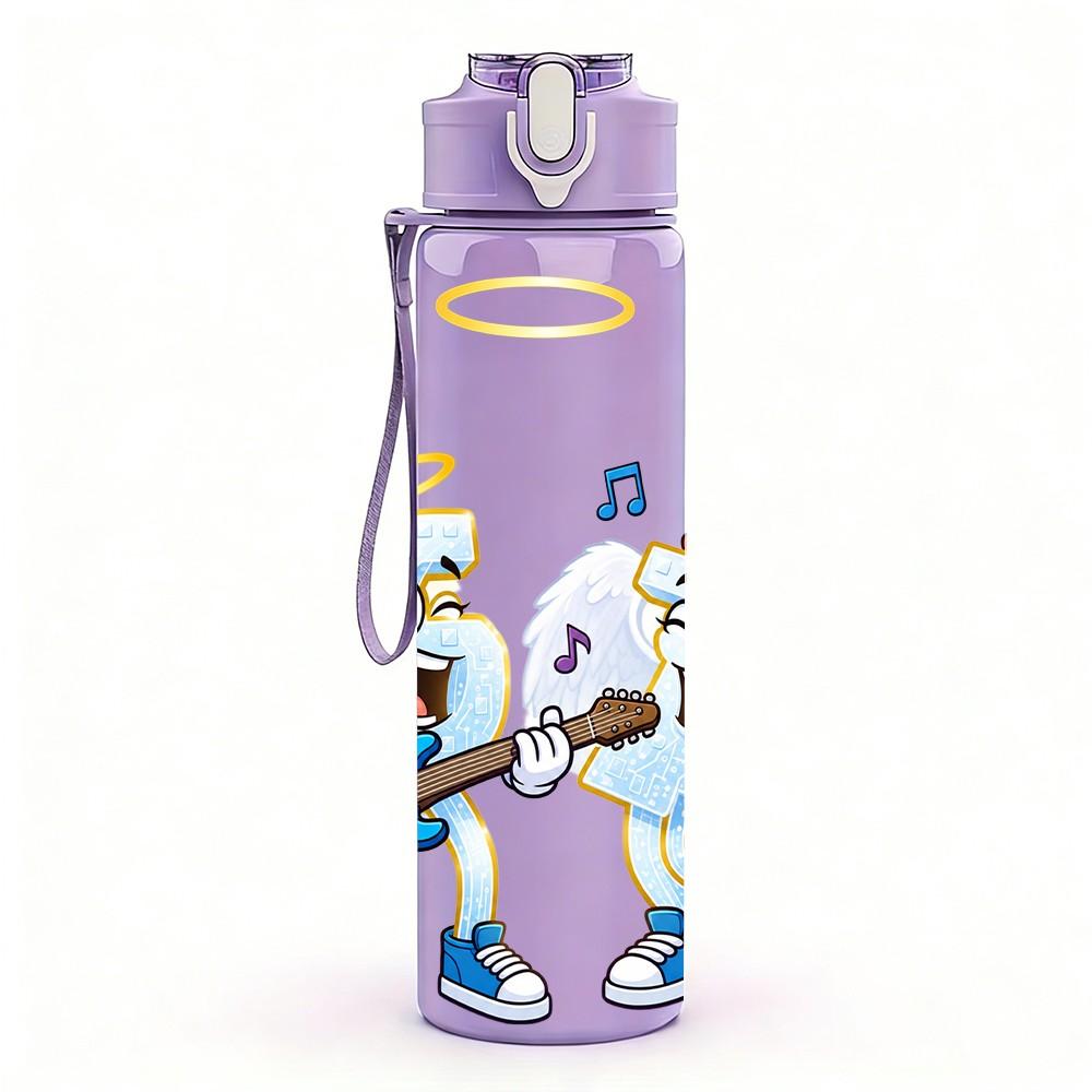 1PC Angel Wing Saint Pair Figure 750ml Color Plastic Sports Water Bottle Leakproof Flip Straw Lid Suitable for Sports Office Home Use