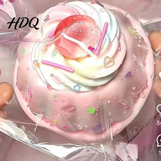 Squeezable Stress Ball Simulated Cream Cake Squeeze Toy Relief Pudding Sensory Anxiety Soft Stretchy Dessert Shape Home Office Desk Decompression