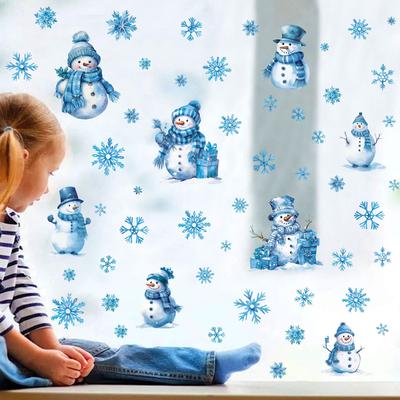 Christmas Snowflake Snowman Wall Stickers Christmas Glass Window Living Room Home Decoration Wallpaper Art Removable New Year Sticker