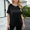 Women's Fashionable Sexy Off,the,Shoulder Round Neck Short Sleeve Glitter Sequined T,Shirt Top