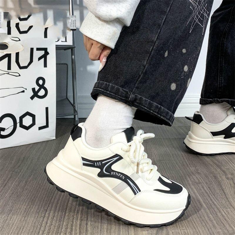 Platform non-slip board shoes 2025 spring new little white shoes casual lazy Japanese student sports platform dad shoes