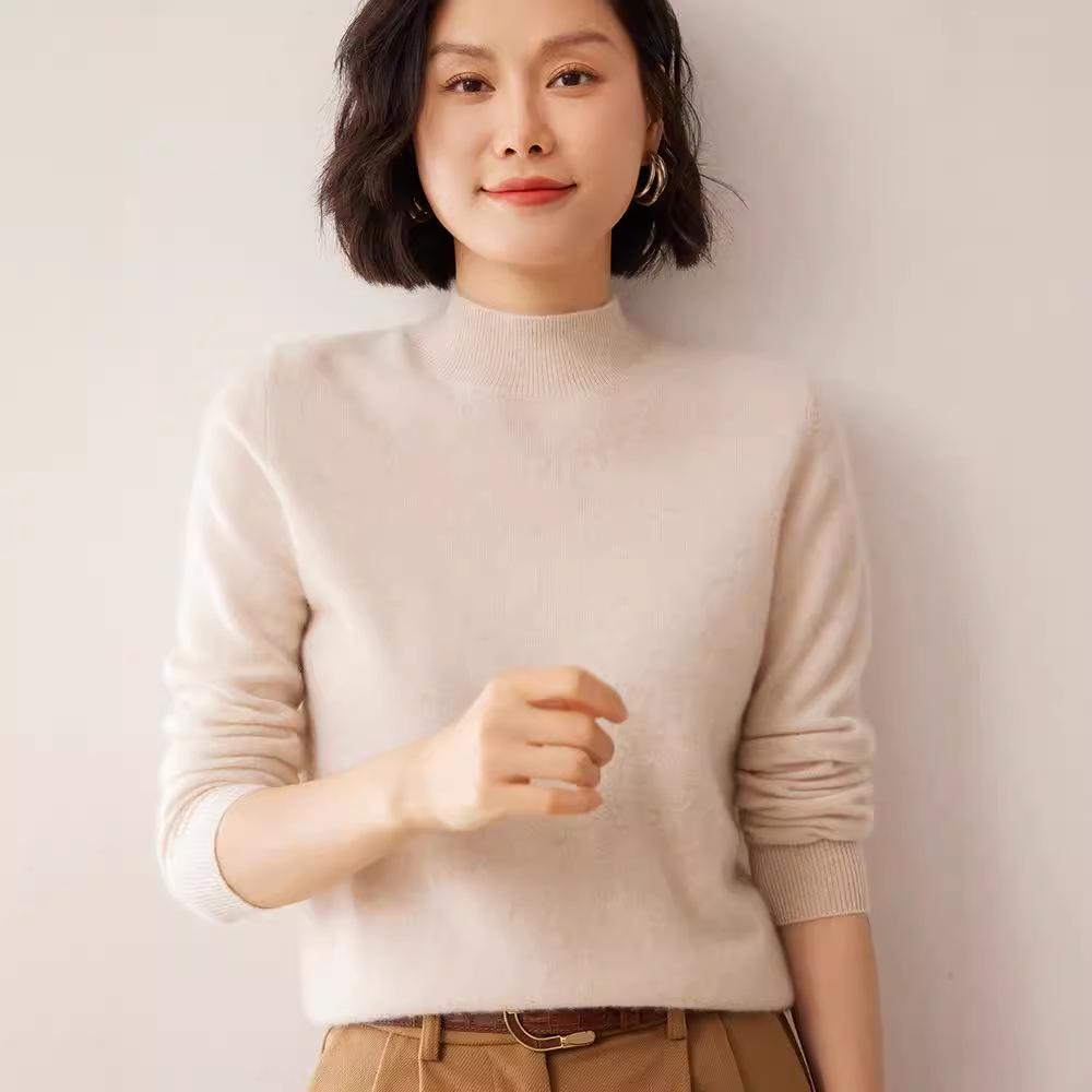 Women's Solid Color Cashmere Turtleneck Sweater - Autumn/Winter Base Layer Pullover
