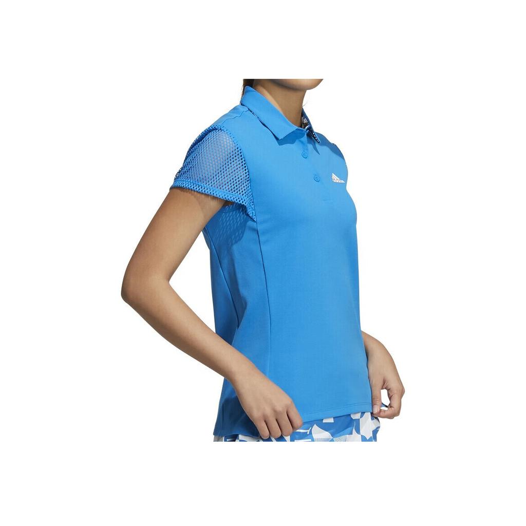 Adidas Solid Color Square Neck Button Short Sleeve Polo Shirt Women tops Bright-Blue HA0226