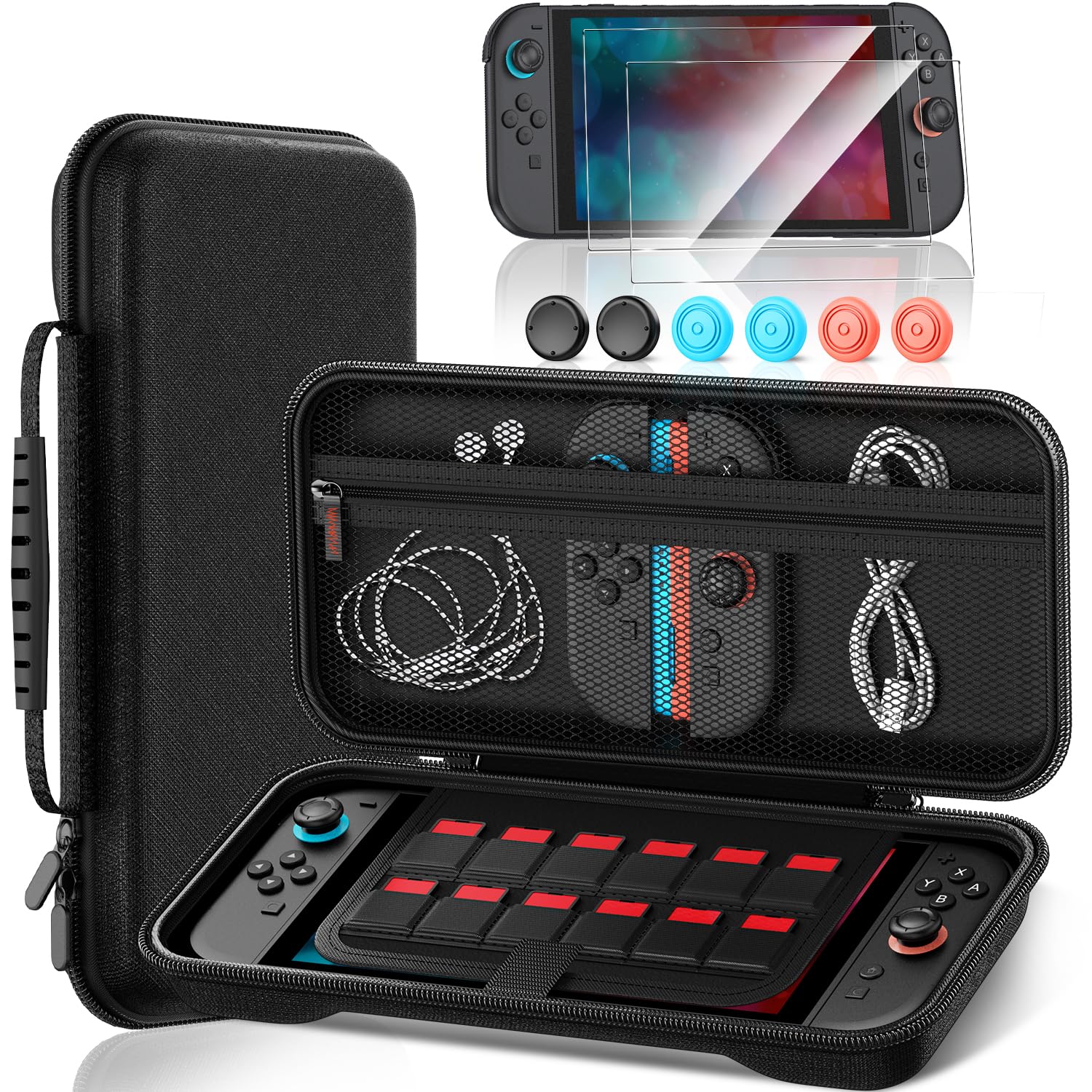 

New Switch 2 Storage Includes 2 Screen Protective and 6 Stick Includes Protective Protective Large Capacity Storage 12 Game Card Full High Scratch and чёрный