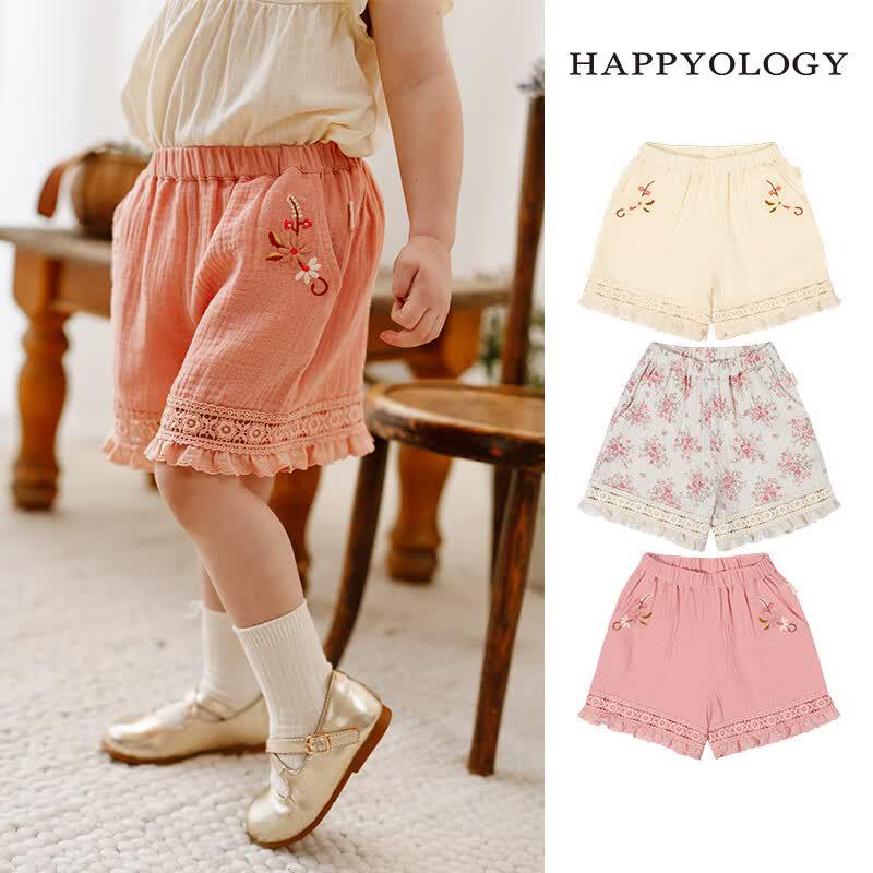 Двухслойные марлевые шорты Happyology для девочек с кружевной отделкой 4Y