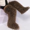 Thigh High Fluffy Boots Ladies Women Winter Furry Faux Fox Fur Long Warm Shoes Girls New Designer Plush Knee High Fur Boots
