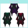 Damen Vintage Schädelkopf Mittelalterlich Gotisch Hexe Cosplay Kostüm Kleid für Halloween Party