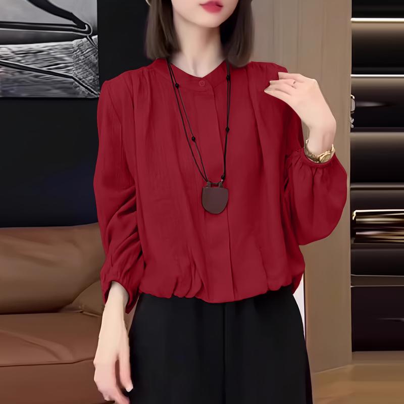 

ZANZEA Жіноча повсякденна блузка з круглим вирізом, однотонна, з довгим рукавом 5XL червоний