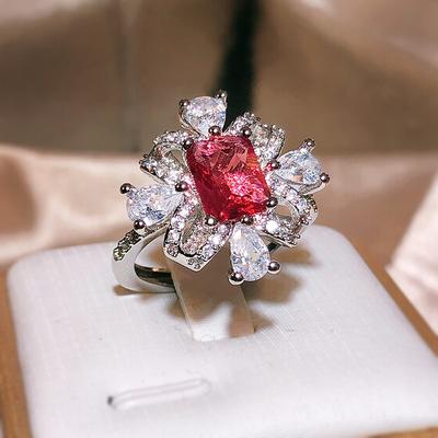 Copper Wedding Party Rings For Women Luxury Ruby Gemstone High Carbon Diamond Engagement Ring Fine Jewelry Anniversary Gift
