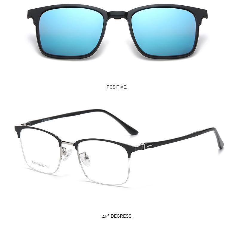 Magnetic Clip-On Sunglasses for Men - Polarized Dual-Use Myopia Half-Rim Frames for Indoor-Outdoor Driving