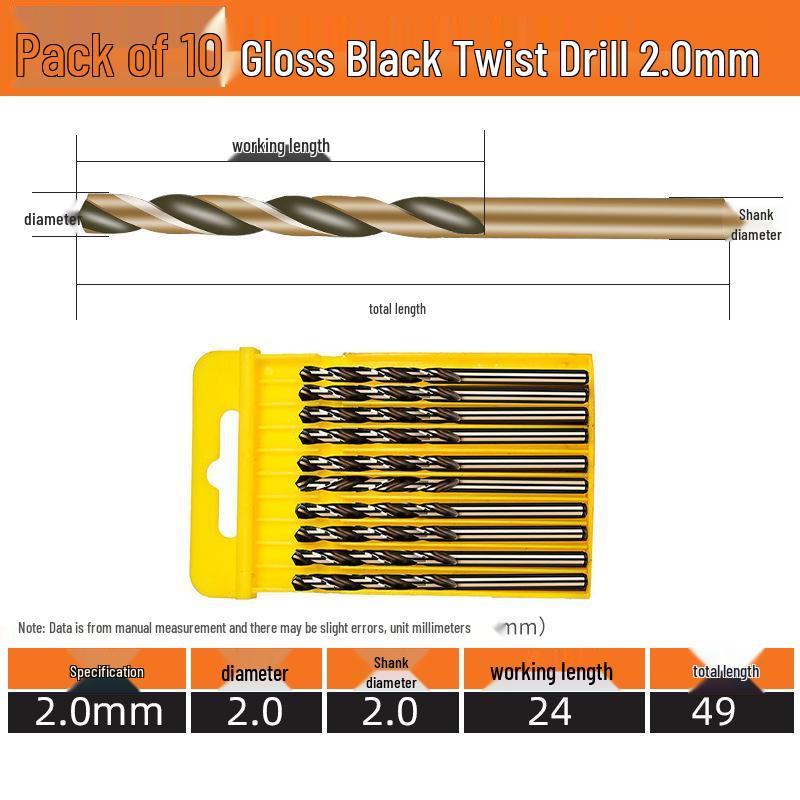 High-Speed Steel Straight Shank Twist Drill Bit, Black and Yellow, Fully Ground