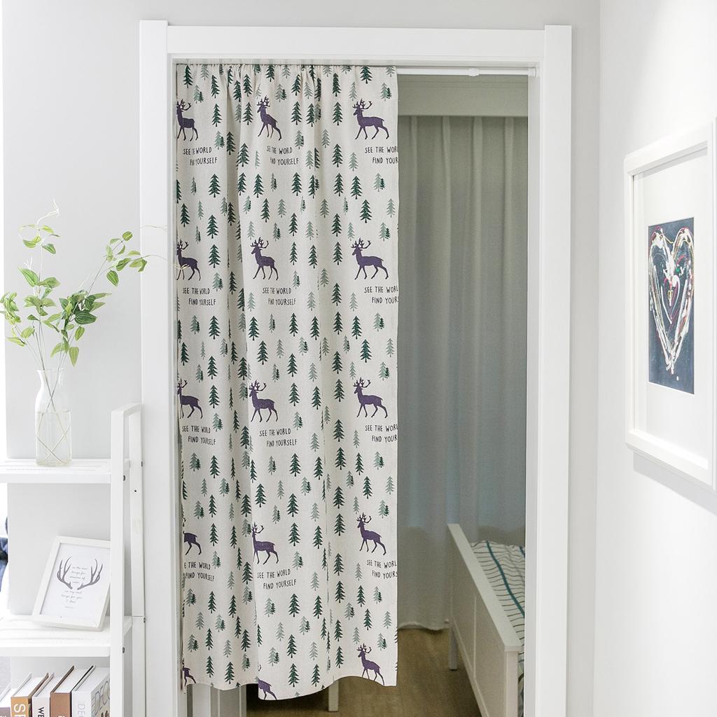 Korean Deer Printing Christmas Tree Door Curtain Hanging Curtain Partition Curtain Fabric Feng Shui Curtain Bathroom Half Curtain Does Not Contain Rod
