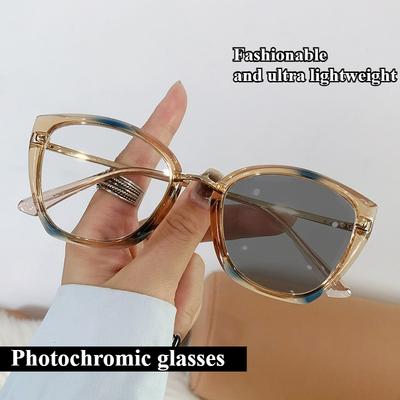 Fashionable High-Definition Color Changing Glasses Ultra Light Cat Eye Flat Lens Women'S Photochromic Goggles