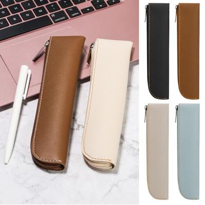 Solid Color Pen Pouch PU Leather Pen Holder Pen Sleeve Pen Bags  Office Supplies