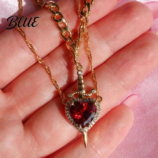 Couple Necklace Gift Women Double-layered with Blade And Heart Pendant