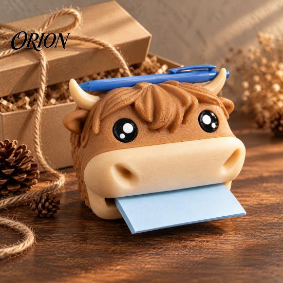 Cute Office Desk Accessories 3D Printed Highland Cow Sticky Note Holder, Desktop Box Small Memo Pad Holder for and Classroom Supplies, Cartoon