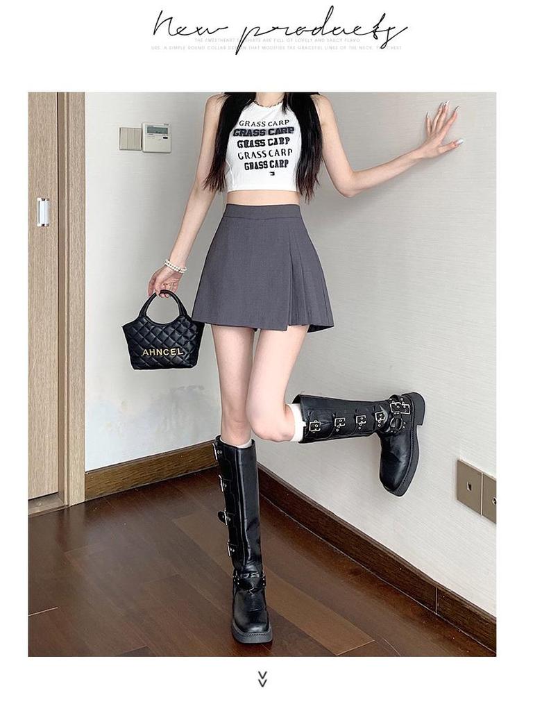 Spring 2025 Women's High-Waisted A-Line Culottes with Irregular Midi Skirt Design