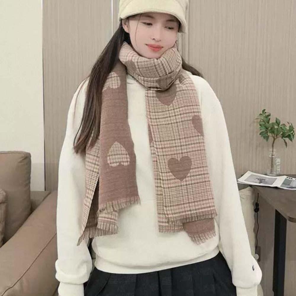 Soft Heart Knitted Scarf Acrylic Fibers Long Thickened Shawl Large Double-sided Scarf  Winter