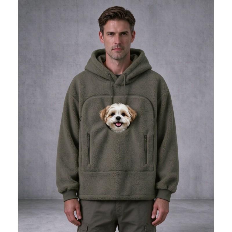Double-sided Fleece Hooded Sweatshirt Loose Teddy Warm Pullover With Zipper Pockets
